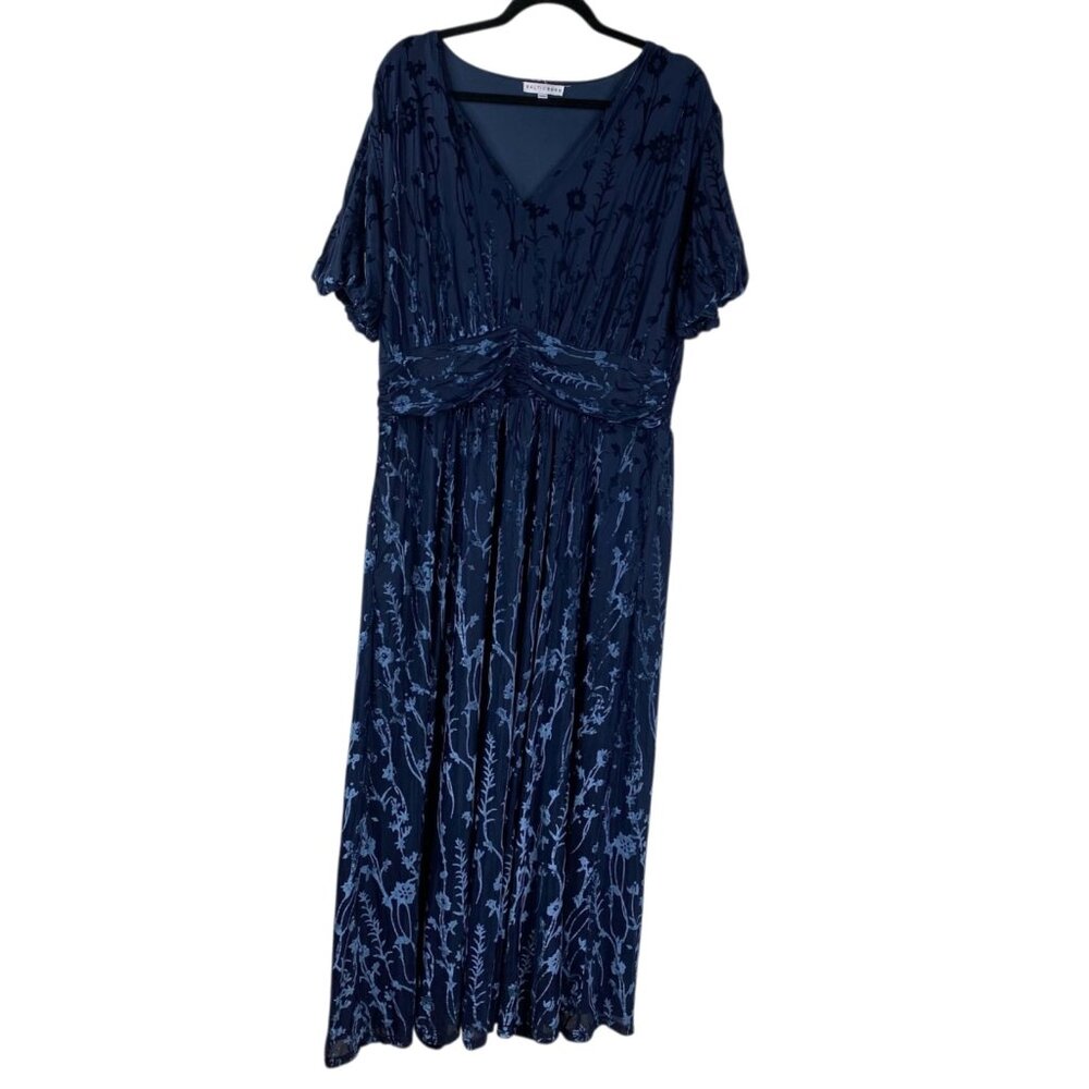 Baltic Born V-Neck Velvet Embossed Wedding Evening Leslie Maxi Dress Blue Sz 1XL